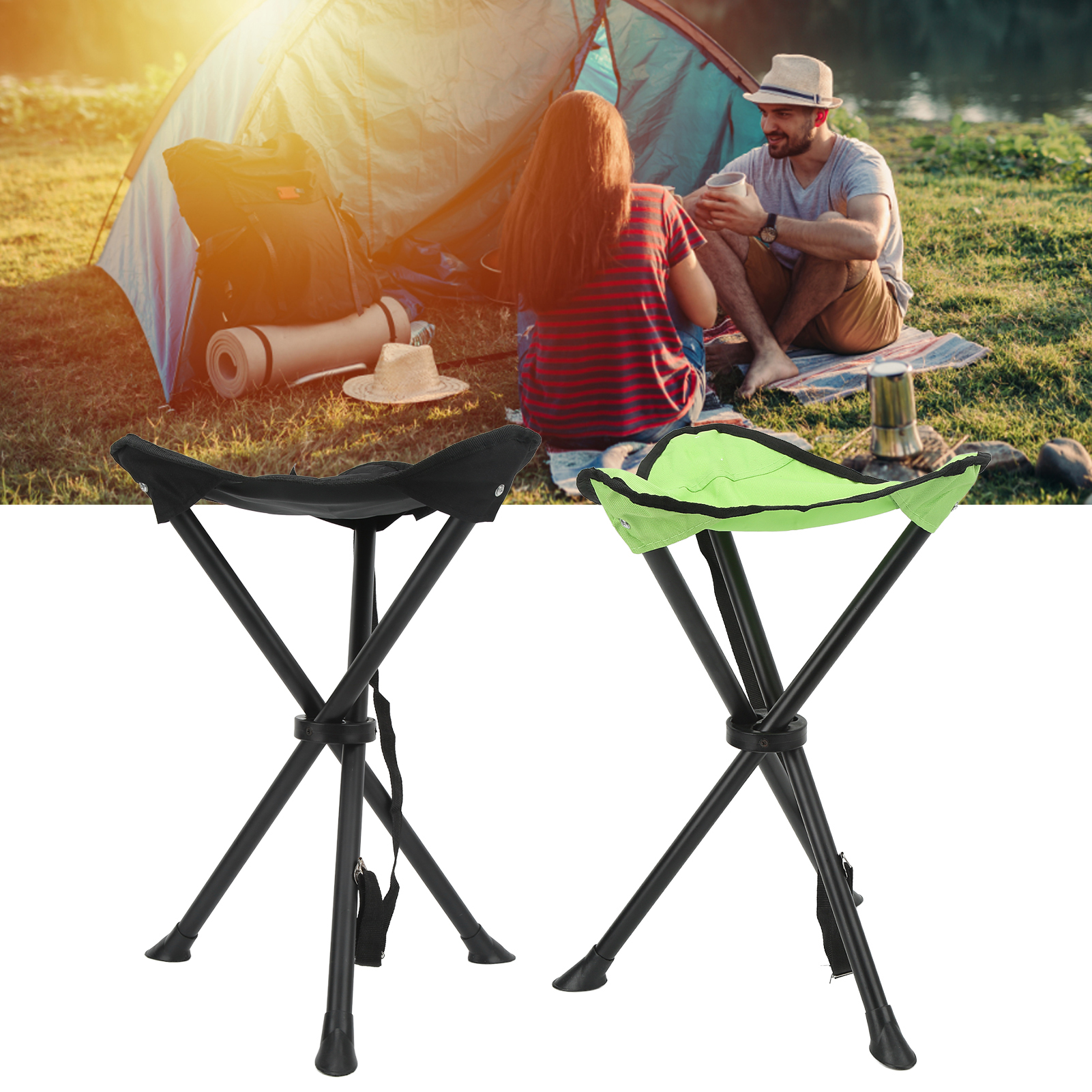 Woodworking Outdoor Furniture - Folding Tripod Stool 600D Oxford Cloth
